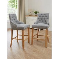 Very Home Warwick Pair Of Velvet Bar Stools - Grey/Oak - Fsc&Reg; Certified