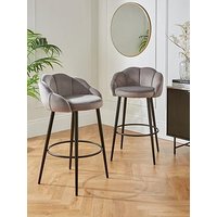 Very Home Pair Of Angel Scallop Bar Stools - Grey Velvet - Fsc&Reg; Certified