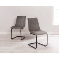 Pair of Grey Velvet Dining Chairs with Black Legs - Bailey
