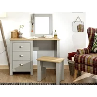 GFW Lancaster Grey and Oak Dressing Table and Stool